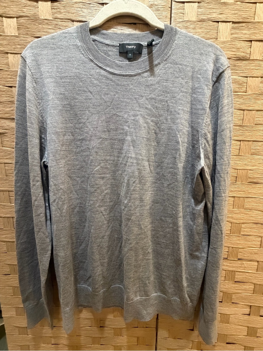 Theory Men’s 100% Wool Gray Crewneck Sweater Medium Designer Knitwear - Picture 3 of 8
